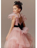 Blush Pink Satin Tulle Flower Girl Dress With Detachable Train
